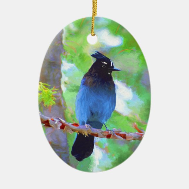 Steller's Jay Painting - Original Bird Art Ceramic Ornament (Front)