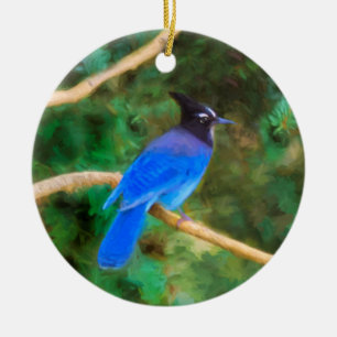 Steller's Jay Painting - Original Bird Art Ceramic Ornament
