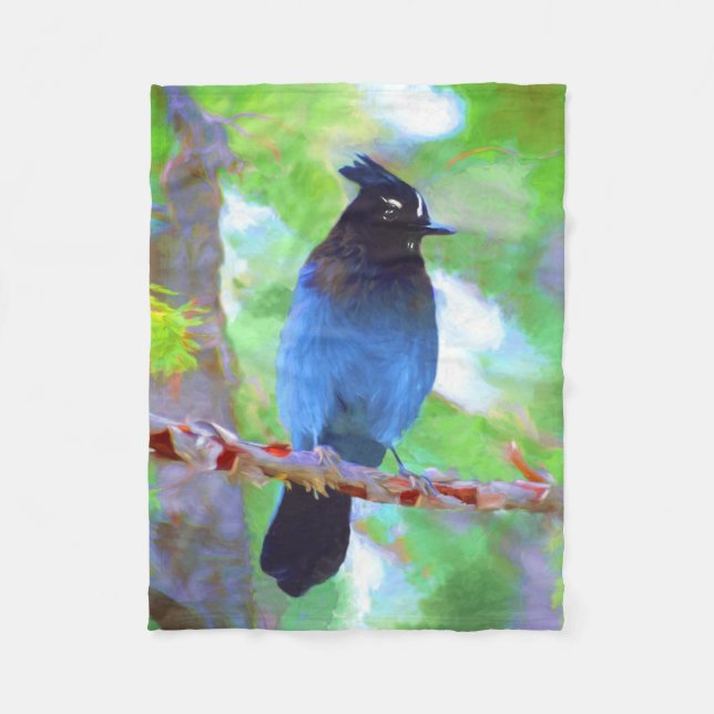 Steller's Jay Painting - Original Bird Art Fleece Blanket (Front)