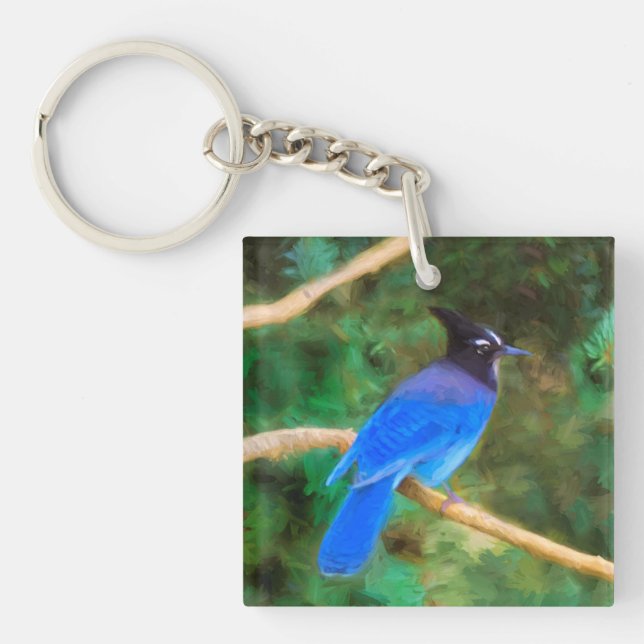 Steller's Jay Painting - Original Bird Art Keychain (Front)