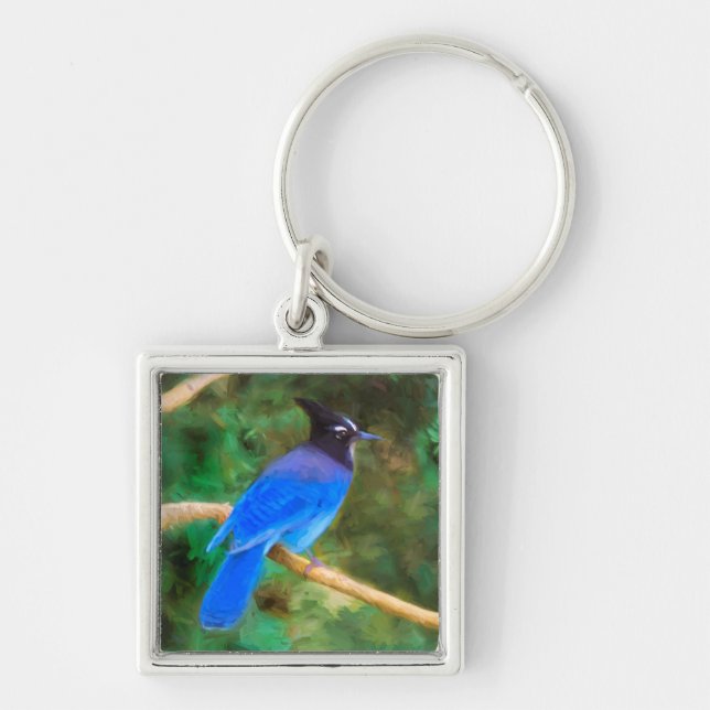Steller's Jay Painting - Original Bird Art Keychain (Front)