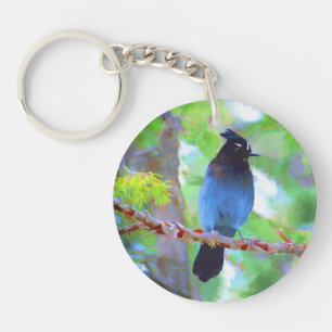 Steller's Jay Painting - Original Bird Art Keychain