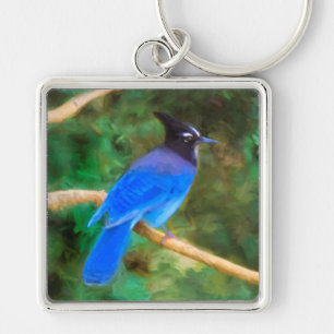 Steller's Jay Painting - Original Bird Art Keychain