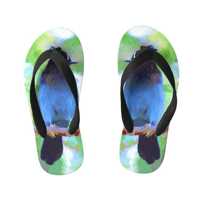 Steller's Jay Painting - Original Bird Art Kid's Flip Flops (Footbed)
