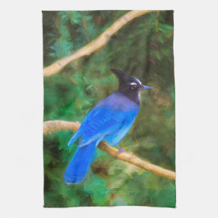 Steller's Jay Painting - Original Bird Art Kitchen Towel
