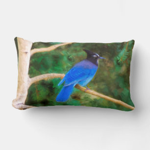 Steller's Jay Painting - Original Bird Art Lumbar Pillow