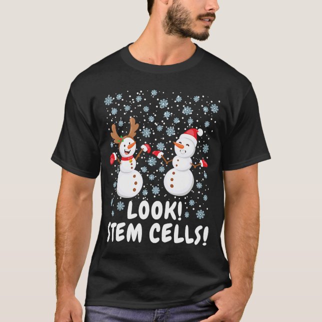 Stem Cell Snowman Christmas Science T-Shirt (Front)
