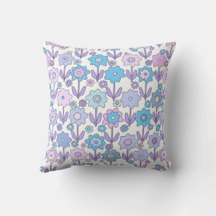 Stem Flowers Pink, Blue and Purple Throw Pillow