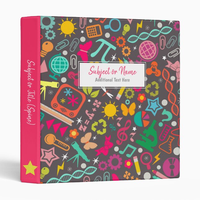 STEM Girls Rock School Pattern Grey Binder (Front/Spine)