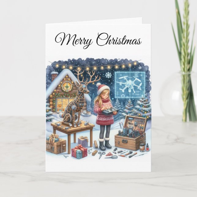 STEM Holiday Greeting Tech Girls Christmas Card (Front)
