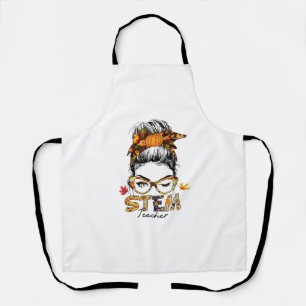 STEM Teacher Messy Bun Fall Vibes Autumn Thanksgiv Apron