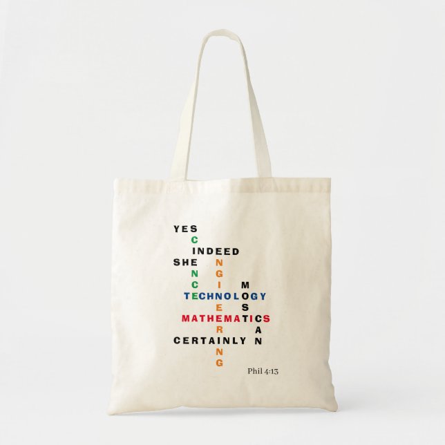 STEM Yes Indeed She Can Motivational Tote Bag (Front)