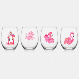 Stemless Flamingo Wine Glasses