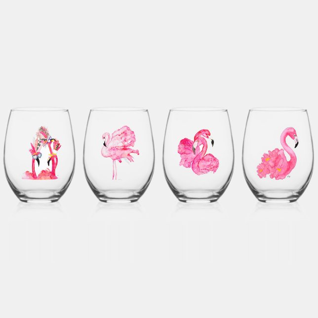 Stemless Flamingo Wine Glasses (Front)