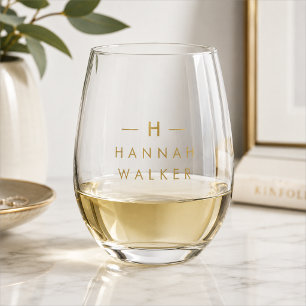 Stemless Wine Glass   Custom Gold Monogram Gift