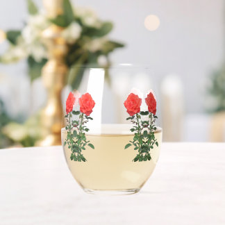 Stemless Wine Glass - Red Roses