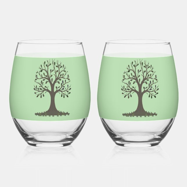 🌳 Stemless Wine Glass Tree of Life🍹 (Front)