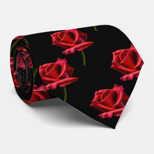 Stemmed Red Rose Pattern Tie