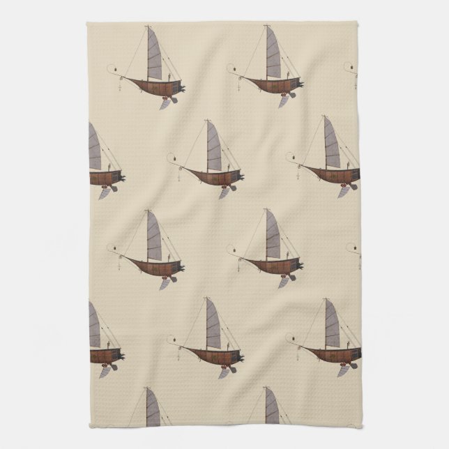Stempunk Airship Kitchen Towel (Vertical)
