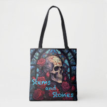 Stems and Stones Skull and Roses Tote Bag