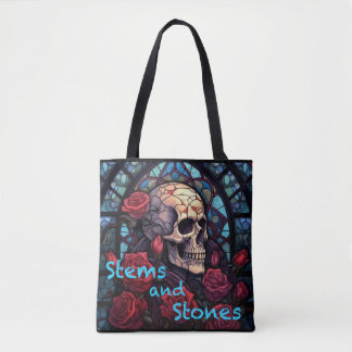 Stems and Stones Skull and Roses Tote Bag