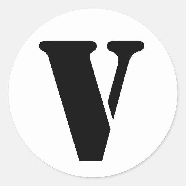 Stencil Alphabet by Janz Letter V White Classic Round Sticker (Front)