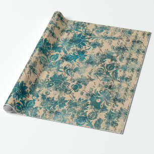 Stencil Flowers, Bees and Writing on Tan Wrapping Paper