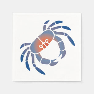 Stencil Maryland Blue Crab in Blue and Coral Napkin