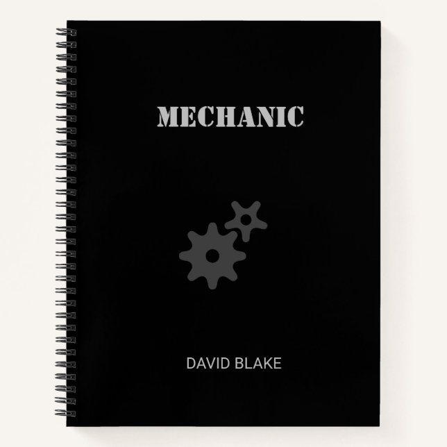 Stencil mechanic gear black notebook (Front)