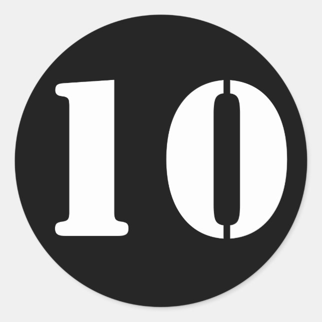 Stencil Numbers by Janz Number 10 Ten Black Classic Round Sticker (Front)