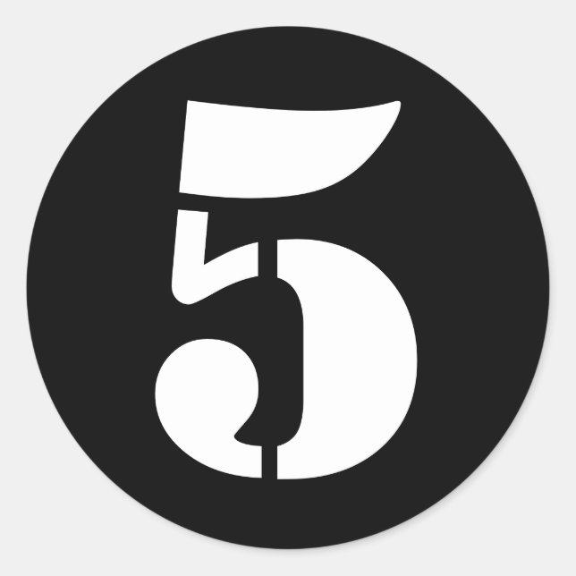 Stencil Numbers by Janz Number 5 Five Black Classic Round Sticker (Front)