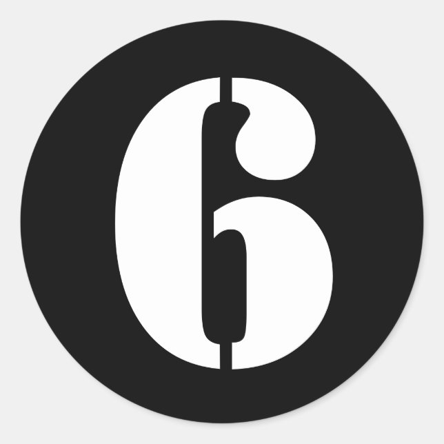 Stencil Numbers by Janz Number 6 Six Black Classic Round Sticker (Front)