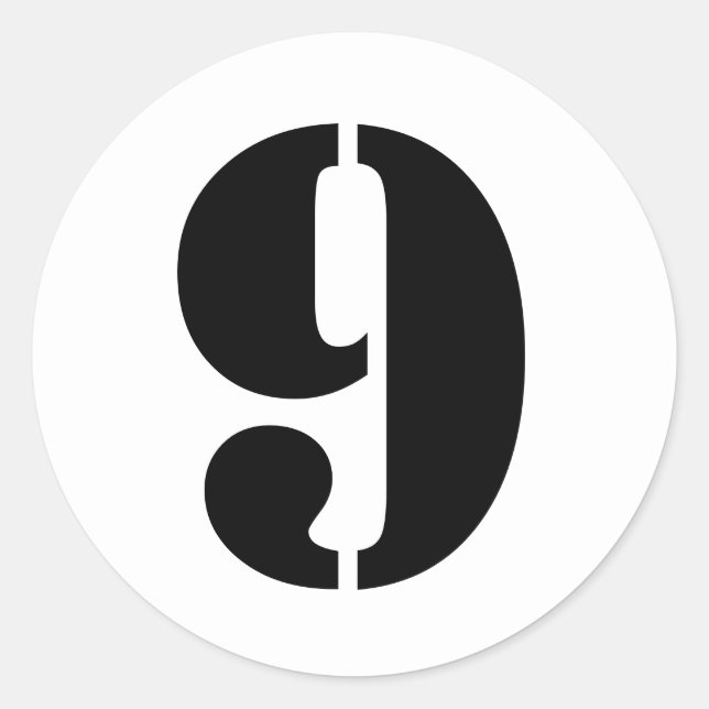 Stencil Numbers by Janz Number 9 Nine White Classic Round Sticker (Front)