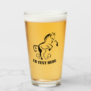 Stenciled Black Horse Rearing with Dust Swirls Glass