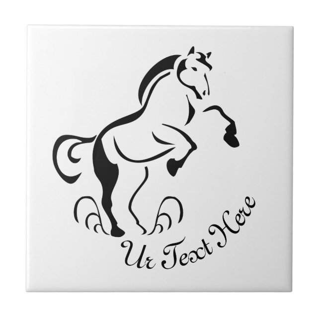 Stenciled Black Horse Rearing with Dust Swirls Tile (Front)