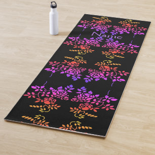 Stenciled Rose Flower Abstract Colors Personalized Yoga Mat