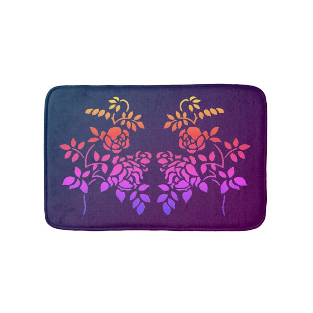 Stenciled Rose Flowers Abstract Colours Bath Mat (Front)