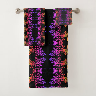 Stenciled Rose Flowers Abstract Colours   Bath Towel Set