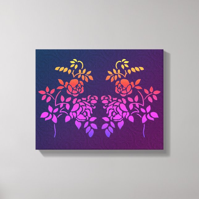 Stenciled Rose Flowers Abstract Colours Canvas Print (Front)