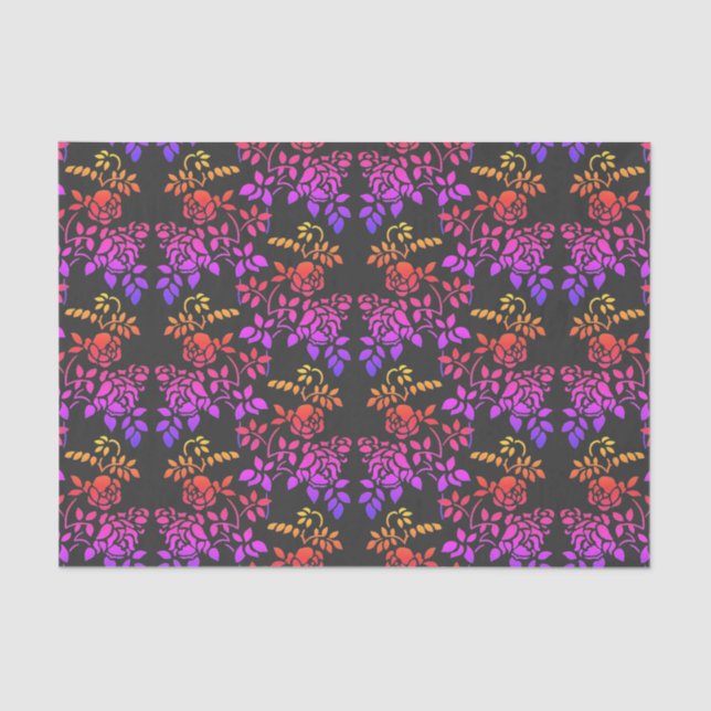 Stenciled Rose Flowers Abstract Colours Decoupage Tissue Paper (Front)