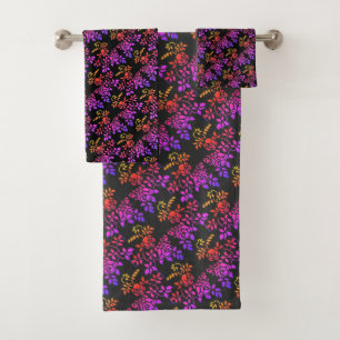 Stenciled Rose Flowers Abstract Colours Design Bath Towel Set