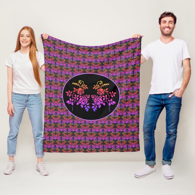 Stenciled Rose Flowers Abstract Colours Design   Fleece Blanket (In Situ)