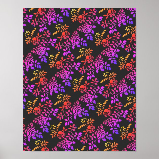 Stenciled Rose Flowers Abstract Colours Design    Poster (Front)