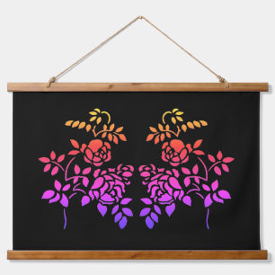 Stenciled Rose Flowers Abstract Colours Hanging Tapestry