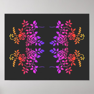 Stenciled Rose Flowers Abstract Colours Poster