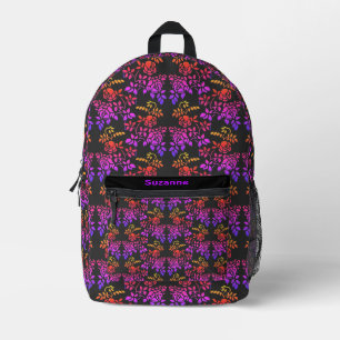 Stenciled Rose Flowers Pattern Personalized Printed Backpack