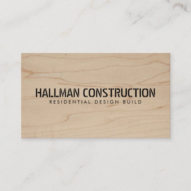 Stenciled Wood Construction Business Card (Front)