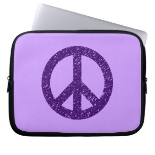 Stencilled Peace Symbol - Dp Purple on Lilac Laptop Sleeve