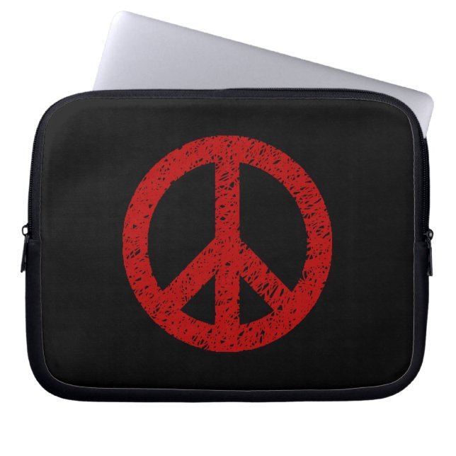 Stencilled Peace Symbol - Ruby on Blk Laptop Sleeve (Front)