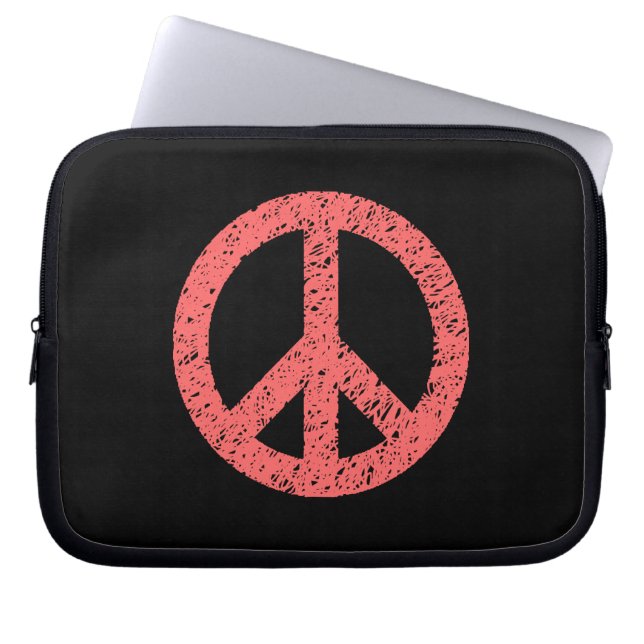 Stencilled Peace Symbol - Tropical Pink on Blk Laptop Sleeve (Front)